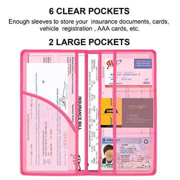Cacturism Car Registration and Insurance Holder, Car Accessories Vehicle Glove Box Car Organizer Women Car Accessories with Magnetic Shut for Cards, Essential Document, Driver License, Hot Pink