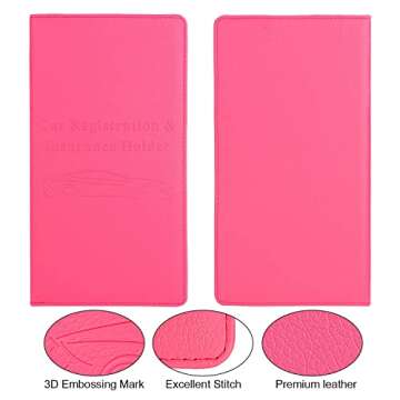 Cacturism Car Registration and Insurance Holder, Car Accessories Vehicle Glove Box Car Organizer Women Car Accessories with Magnetic Shut for Cards, Essential Document, Driver License, Hot Pink