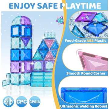 LionFuny 130Pcs Magnetic Tiles, Frozen Toys for Girls 3D Diamond Magnetic Building Blocks, STEM Sens...