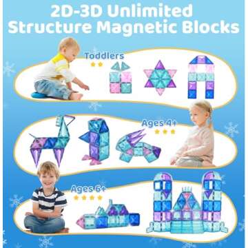LionFuny 130Pcs Magnetic Tiles, Frozen Toys for Girls 3D Diamond Magnetic Building Blocks, STEM Sensory Educational Toys for Toddlers Kids, Birthday Gifts for Girls 3 4 5 6 7 8+ Year Old