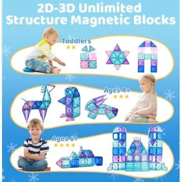 LionFuny 130Pcs Magnetic Tiles, Frozen Toys for Girls 3D Diamond Magnetic Building Blocks, STEM Sensory Educational Toys for Toddlers Kids, Birthday Gifts for Girls 3 4 5 6 7 8+ Year Old