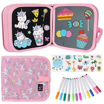 Qrytoi Erasable Kids Doodle Book with 12 Pens - Travel Fun