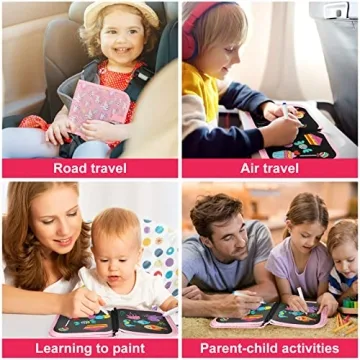Qrytoi Erasable Kids Doodle Book with 12 Pens - Travel Fun