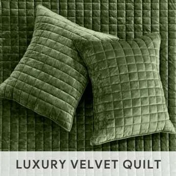 RECYCO Luxury Velvet Quilt King Size, Ultra Soft Velvet Bedding Sets, Lightweight Quilted Velvet Comforter Set, Channel Stitch Oversized Bedspread Coverlet with 2 Pillow Shams, Loden Green