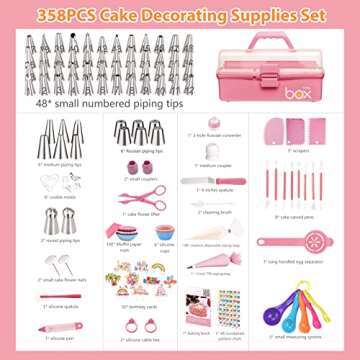 Cake Decorating Supplies Tools Kit: 358pcs Baking Accessories with Storage Case - Piping Bags and Ic...