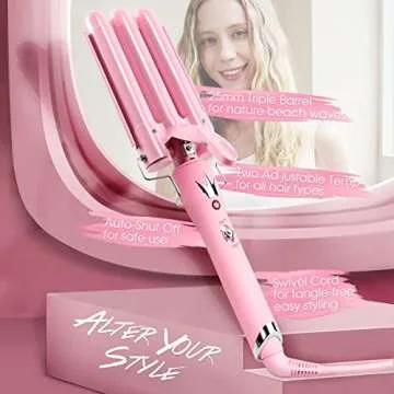 Adjustable 3 Barrel Curling Iron Wand for Effortless Curls