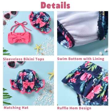 Infant Baby Girls Swimsuit Floral Bikini Two Pieces Bathing Suit Swimwear Summer Beach Set Yellow 0-...