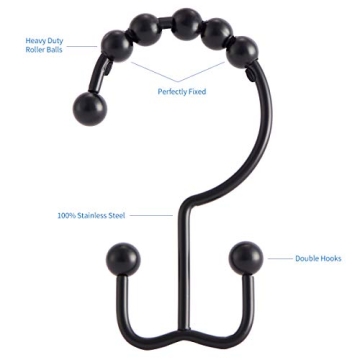 Rust-Resistant Stainless Steel Shower Curtain Hooks Set of 12