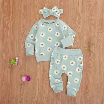 Newborn Infant Baby Girl Clothes Set Long Sleeve Sweatshirts Tops Pants Outfits Clothing Gifts 3 6 9 12 18 24 Months (Green, 0-6 Months)