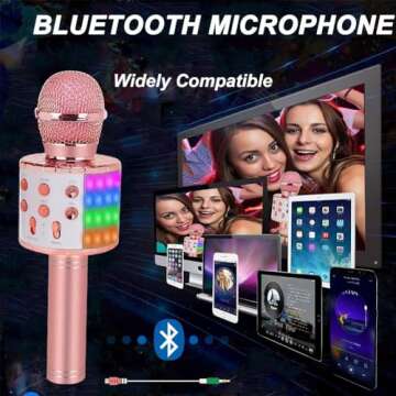 Bluetooth Karaoke Microphone Wireless: Karaoke Mic with Led Lights for Adults Kids Singing - Perfect...