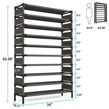 Tribesigns Upgraded 10 Tiers Shoe Rack, Large Capacity Shoe Shelf, Tall Shoe Organizer for 50 Pairs,...
