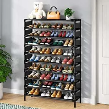 Tribesigns Upgraded 10 Tiers Shoe Rack, Large Capacity Shoe Shelf, Tall Shoe Organizer for 50 Pairs, Space Saving Shoe Storage (Black, 10 Tier-With Cover)