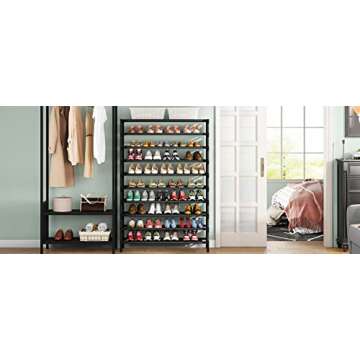 Tribesigns Upgraded 10 Tiers Shoe Rack, Large Capacity Shoe Shelf, Tall Shoe Organizer for 50 Pairs, Space Saving Shoe Storage (Black, 10 Tier-With Cover)