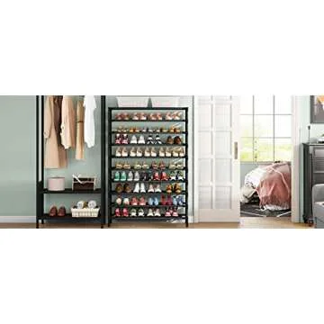 Tribesigns Upgraded 10 Tiers Shoe Rack, Large Capacity Shoe Shelf, Tall Shoe Organizer for 50 Pairs, Space Saving Shoe Storage (Black, 10 Tier-With Cover)