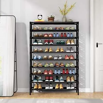Tribesigns Upgraded 10 Tiers Shoe Rack, Large Capacity Shoe Shelf, Tall Shoe Organizer for 50 Pairs, Space Saving Shoe Storage (Black, 10 Tier-With Cover)