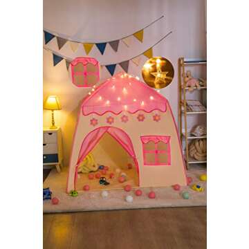 Rettebovon Princess Tent for Girls Girls Play Tent with Star Lights Kids Tents and Playhouses Kids Playhouse Girls Toys Indoor and Outdoor Princess Castle Play Tent for Kids Girls Gift