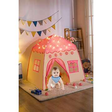 Rettebovon Princess Tent for Girls Girls Play Tent with Star Lights Kids Tents and Playhouses Kids Playhouse Girls Toys Indoor and Outdoor Princess Castle Play Tent for Kids Girls Gift