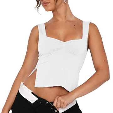 Women’s Crop Tank Tops Sexy Sleeveless Sweetheart Neck Strappy Skinny Slits Pleasted Bustier Y2K Outfit Crop Vest Cami Tops (as1, Alpha, s, Regular, Regular, White)