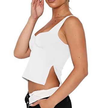 Women’s Crop Tank Tops Sexy Sleeveless Sweetheart Neck Strappy Skinny Slits Pleasted Bustier Y2K Outfit Crop Vest Cami Tops (as1, Alpha, s, Regular, Regular, White)