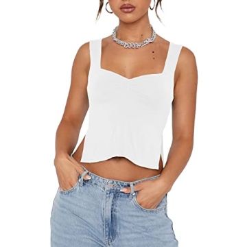 Women’s Crop Tank Tops Sexy Sleeveless Sweetheart Neck Strappy Skinny Slits Pleasted Bustier Y2K Outfit Crop Vest Cami Tops (as1, Alpha, s, Regular, Regular, White)