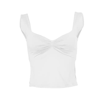 Women’s Crop Tank Tops Sexy Sleeveless Sweetheart Neck Strappy Skinny Slits Pleasted Bustier Y2K Outfit Crop Vest Cami Tops (as1, Alpha, s, Regular, Regular, White)