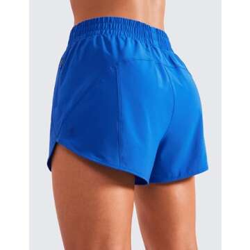 CRZ YOGA Women's High Waisted Running Shorts with Mesh Liner - Sparkle Blue, Small