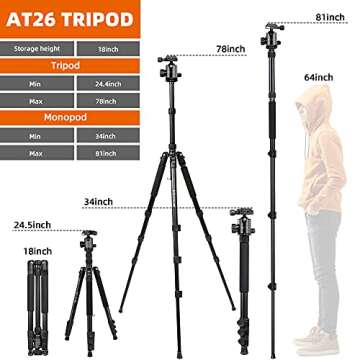 VICTIV 82" Lightweight Tripod for DSLR and Monopod