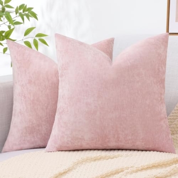 decorUhome Couch Throw Pillow Covers 18x18 Set of 2, Decorative Soft Chenille Solid Dyed Spring Pill...