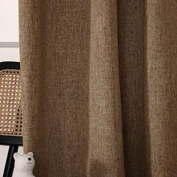 INLINAS 52 x 84 Inch Linen Bamboo Knots Texture Blackout Curtains - 100% Light Blocking, Noise Reducing Triple Layer Fabric Back Tab and Rod Pocket for Bedroom, Set of 2, Brown