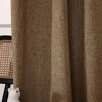 INLINAS 52 x 84 Inch Linen Bamboo Knots Texture Blackout Curtains - 100% Light Blocking, Noise Reducing Triple Layer Fabric Back Tab and Rod Pocket for Bedroom, Set of 2, Brown
