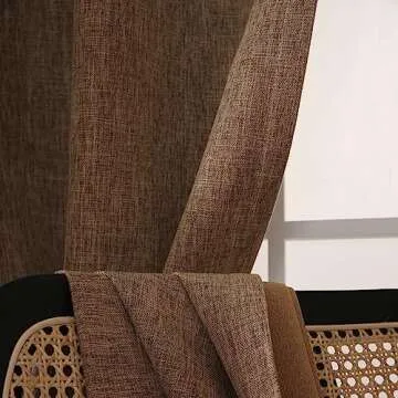 INLINAS 52 x 84 Inch Linen Bamboo Knots Texture Blackout Curtains - 100% Light Blocking, Noise Reducing Triple Layer Fabric Back Tab and Rod Pocket for Bedroom, Set of 2, Brown