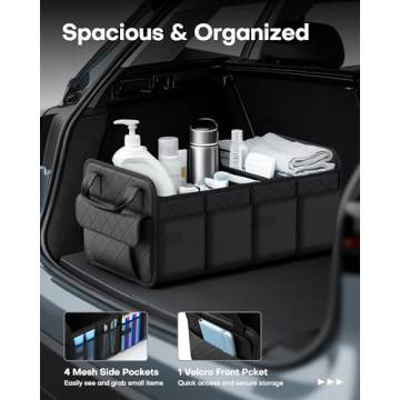 HOTOR Trunk Organizer for SUV – Foldable & Portable Car Organizers and Storage with 2 Compartments