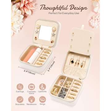 Enthralite Travel Jewelry Box for Girls: Traveling Jewelry Case Gift for Women - Mini Organizer for Necklaces Earrings White C
