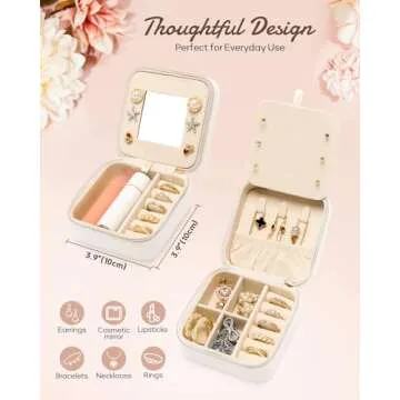 Enthralite Travel Jewelry Box for Girls: Traveling Jewelry Case Gift for Women - Mini Organizer for Necklaces Earrings White C