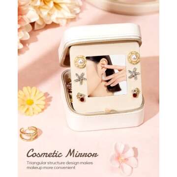 Enthralite Travel Jewelry Box for Girls: Traveling Jewelry Case Gift for Women - Mini Organizer for Necklaces Earrings White C