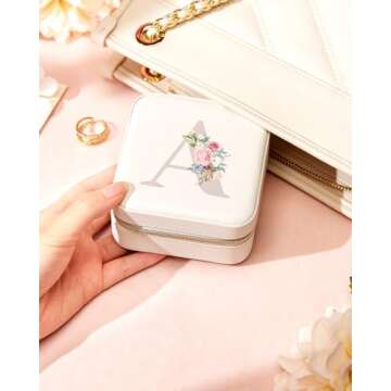 Enthralite Travel Jewelry Box for Girls: Traveling Jewelry Case Gift for Women - Mini Organizer for Necklaces Earrings White C