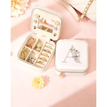 Enthralite Travel Jewelry Box for Girls: Traveling Jewelry Case Gift for Women - Mini Organizer for Necklaces Earrings White C