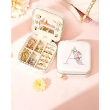 Enthralite Travel Jewelry Box for Girls: Traveling Jewelry Case Gift for Women - Mini Organizer for Necklaces Earrings White C