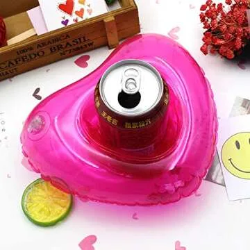 Inflatable Drink Holder 3 Pack Heart Drink Pool Floats Cup Holders for Summer Pool Party, Variety Shape to Choose