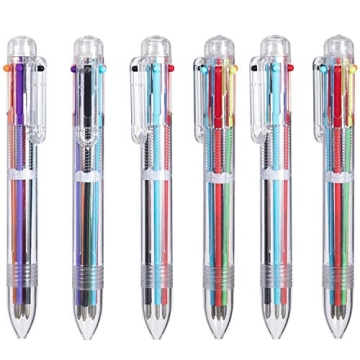 EEOYU 6 Pack Multicolor Pens - 0.5mm 6-in-1 Retractable Ballpoint Pens for School and Office