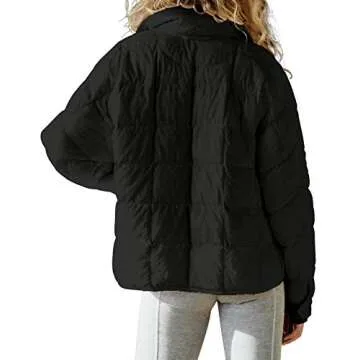 Aiopr Women's Oversized Lightweight Down Coat Long Sleeve Zip Packable Short Puffer Jackets