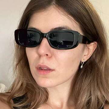 BTHS Rectangle Sunglasses for Women Retro Driving Glasses 90’s Vintage Fashion Narrow Square Frame UV400 Protection （2pc）