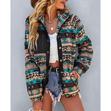 SELINK Women's Fleece Aztec Print Jacket with Pockets