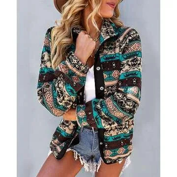 SELINK Women's Fleece Aztec Print Jacket with Pockets