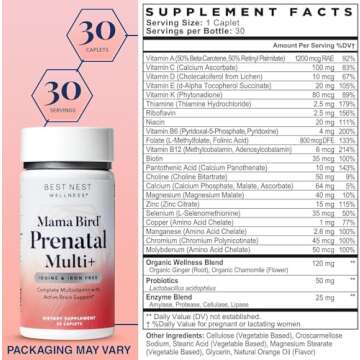 Best Nest Wellness Mama Bird Prenatal Multi - Iron Free Vegan Vitamins for Pregnancy