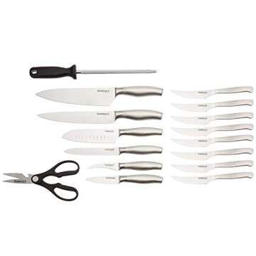 CUISINART Block Knife Set, 17pc Cutlery Knife Set with Steel Blades for Precise Cutting, Lightweight, Stainless Steel, Durable & Dishwasher Safe, C77SS-17P
