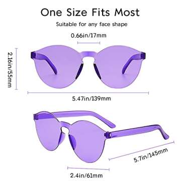 SUNOVELTIES 10 Pack Round One Piece Rimless Tinted Sunglasses, Trendy Transparent Glasses for Teens Adults, Candy Color