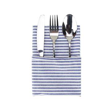 INFEI Plain Striped Cotton Linen Blended Dinner Cloth Napkins - Set of 12 (40 x 30 cm) - for Events & Home Use (Blue)