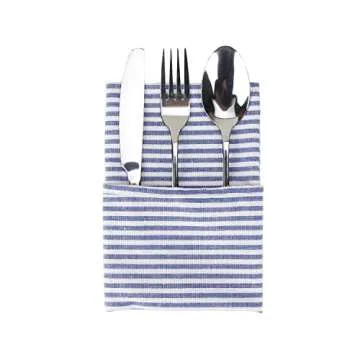 INFEI Plain Striped Cotton Linen Blended Dinner Cloth Napkins - Set of 12 (40 x 30 cm) - for Events & Home Use (Blue)