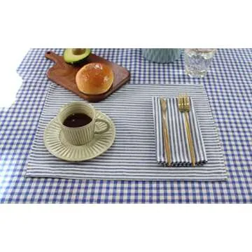 INFEI Plain Striped Cotton Linen Blended Dinner Cloth Napkins - Set of 12 (40 x 30 cm) - for Events & Home Use (Blue)